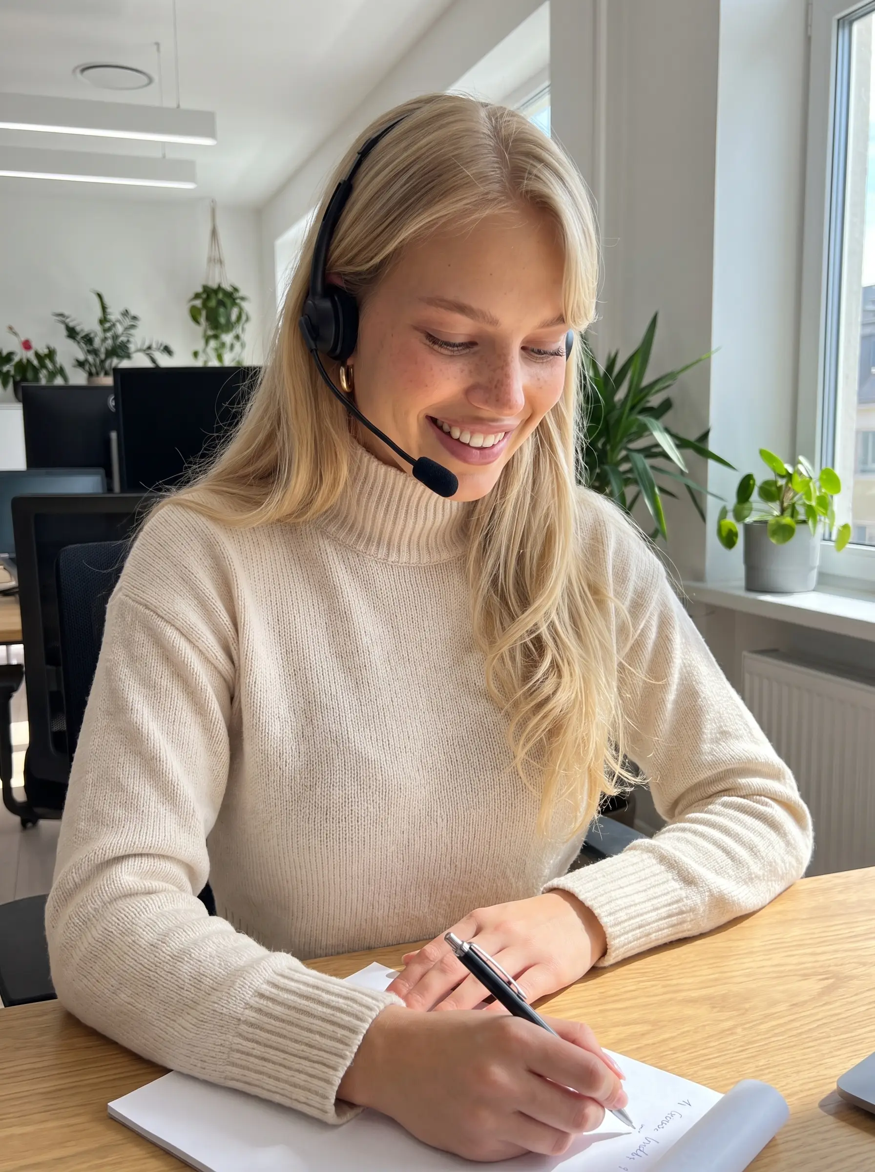 Laura notiert das Anliegen während des Gesprächs